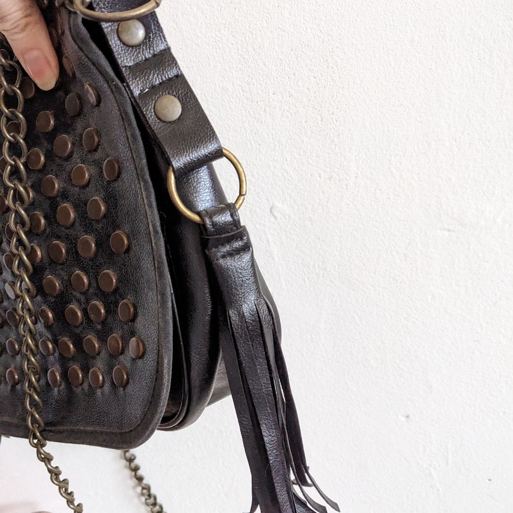 Dark Brown Leather Fringe Crossbody Bag - Picture 5 of 6